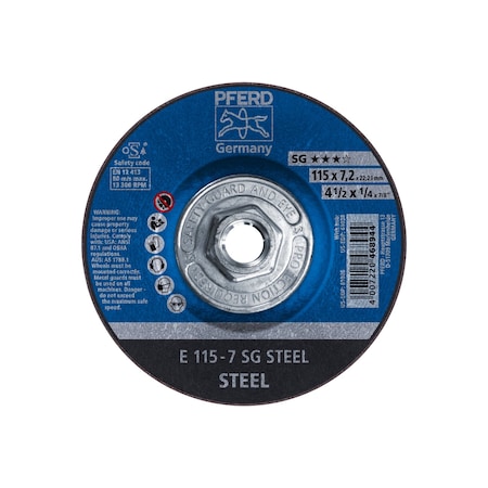 Pferd 4-1/2" x 1/4 Grinding Wheel, 5/8-11 Thd. - SG STEEL - Type 27 61038